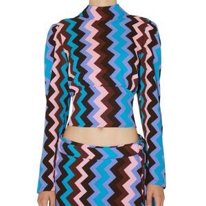 NEW Vero Moda Something New Zigzag Mock Neck Tie Back Crop Top in Very Peri XL